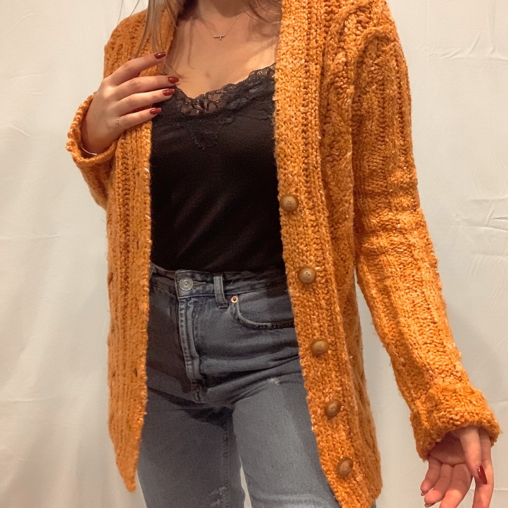 orange cardigan